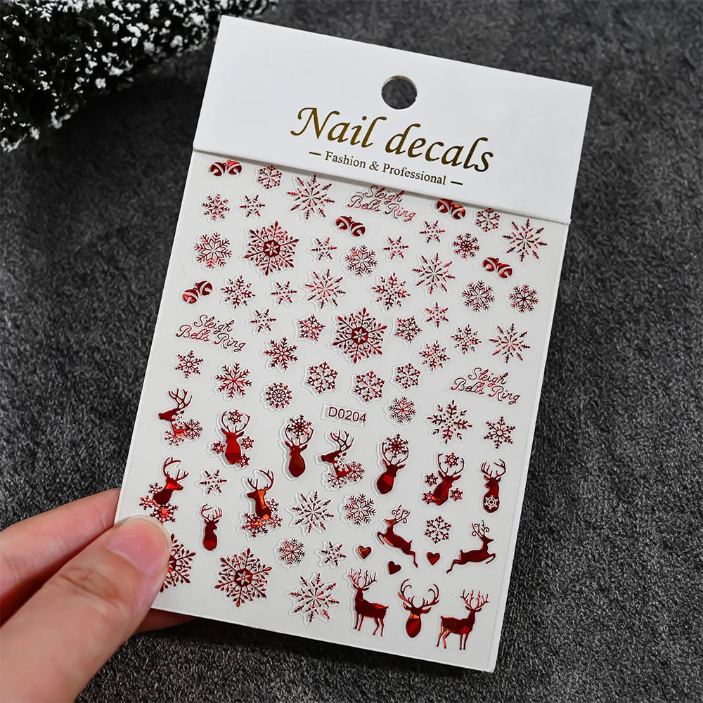 Christmas Santa Claus Elk Nail Art Stickers Snowman/Snowflake Cartoon Sliders