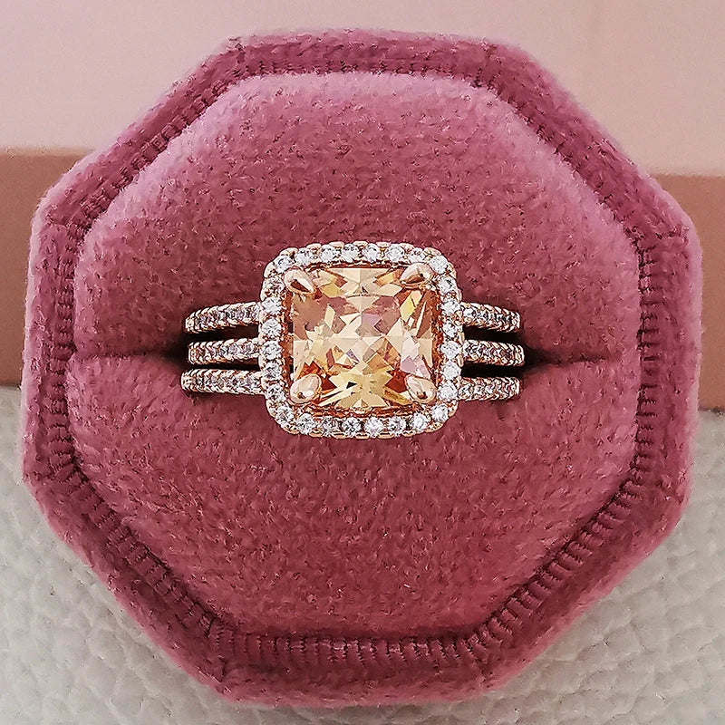 2025 Trend New Rose Gold Color silver color bride Engagement Wedding Ring Set of for Women Christmas Gift Dating Jewelry R4955 - trendingshoping.com