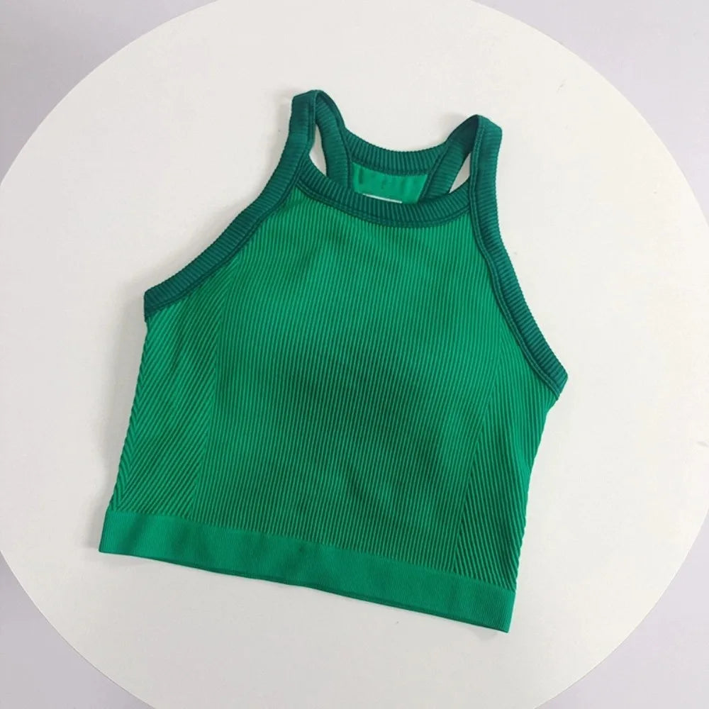 High Neck Sports Tank Top Comfortable Breathable Fitness Top with Chest Cushion Soft Fixed Cup Gym Wear for Women