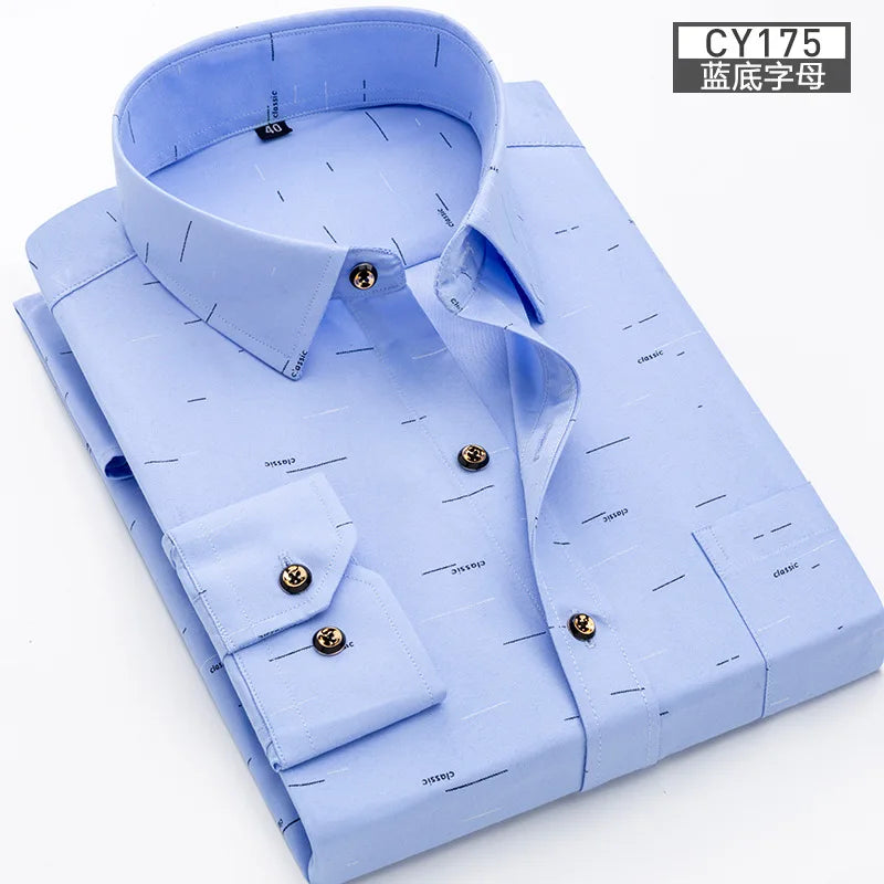 Men's Slim Fit Long-Sleeve Printed Shirt - Non-Iron Breathable Business Casual