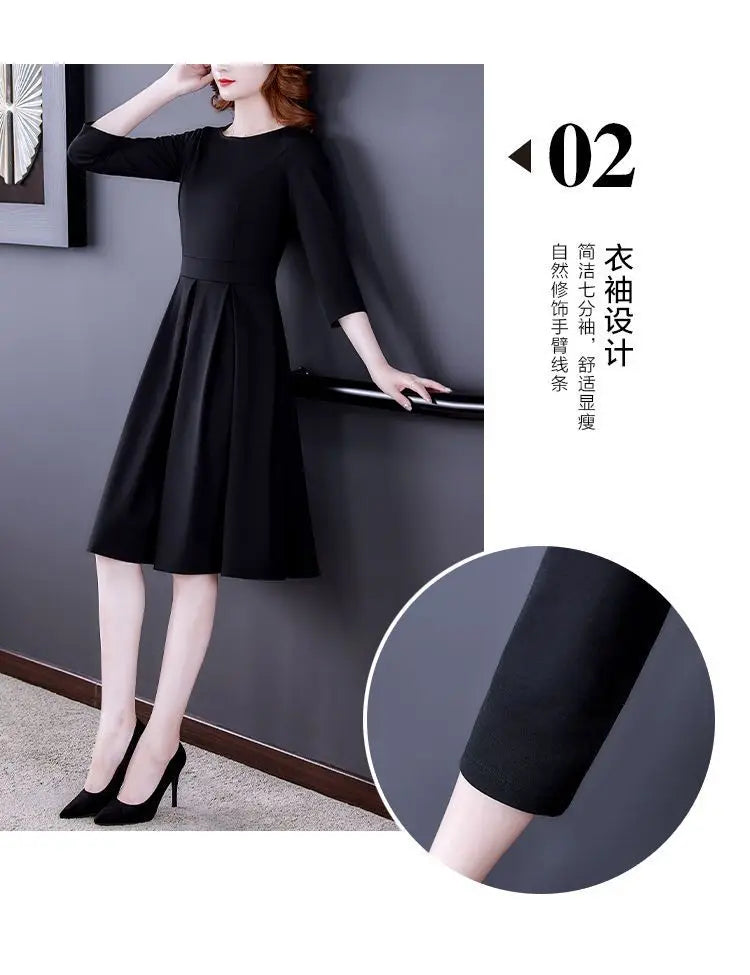 Dress Women's Fashion Western Style Spring and Autumn Clothing New Collection Waist Cinching Slimming Small Black Dress
