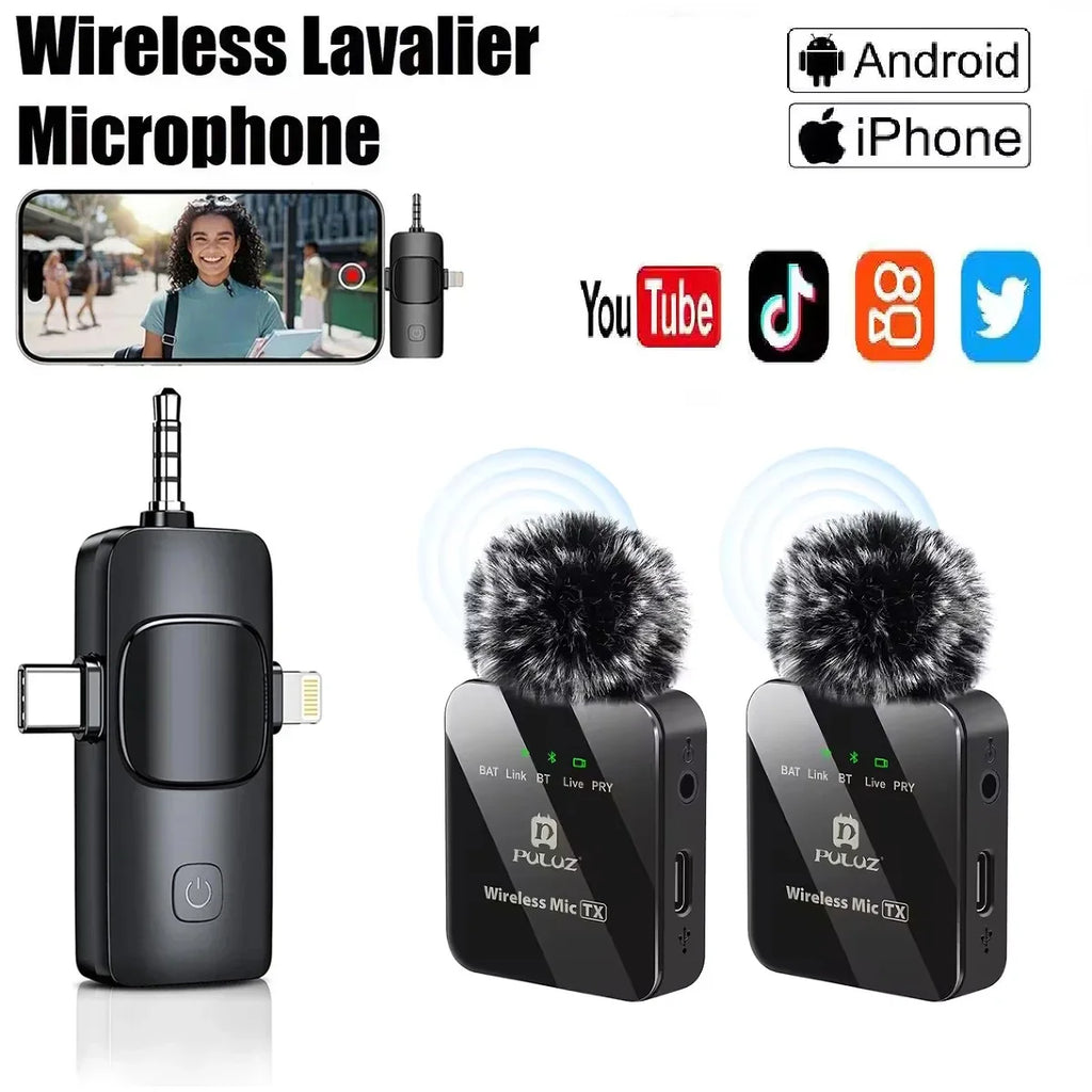 Wireless lavalier microphone for iPhone, camera, Android, reverb video recording, podcast noise reduction clip on microphone