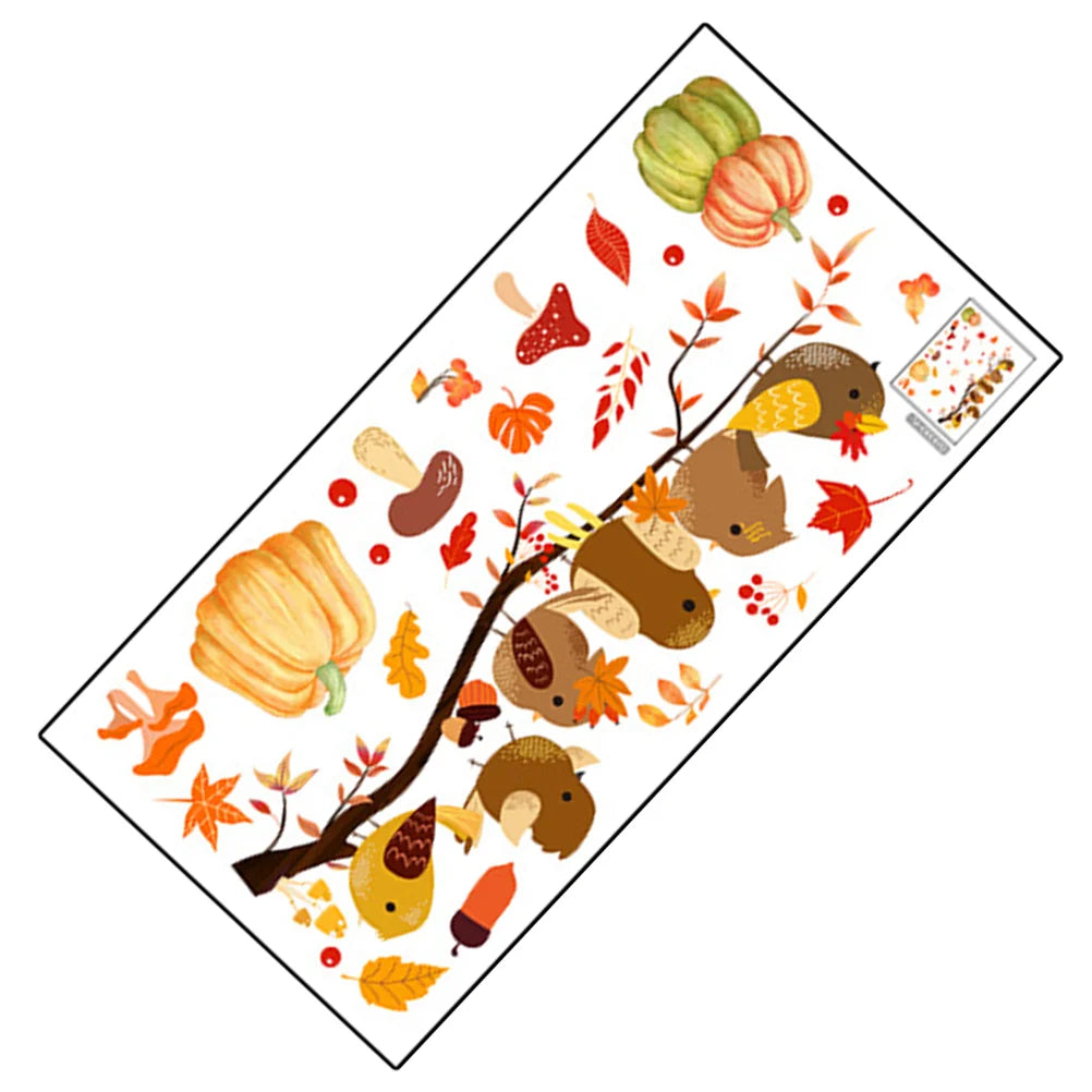 Autumn Fall Window Cling Thanksgiving Static Stickers Removable Party Supplies Harvest Festival Decor Electrostatic Wall