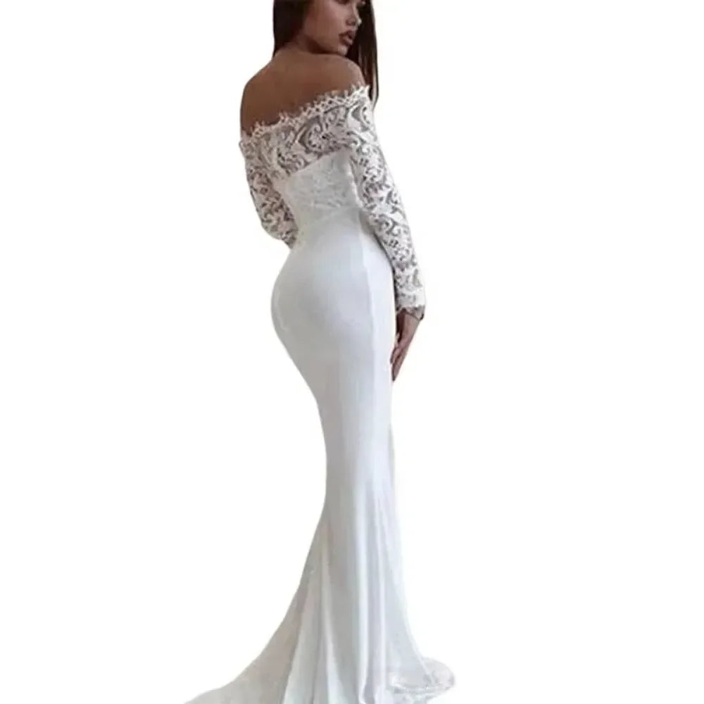 Fashion Women's French Wedding Dress – Sexy Elegant Lace Evening Gown, Long Summer Vestidos