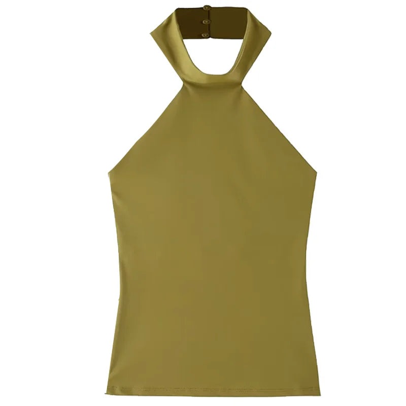 HXAO Halter Top Women Summer 2025 Tanks & Camis Green Blue Tight Tops Sexy Off Shoulder Sleeveless Backless Tops Elegant Vests