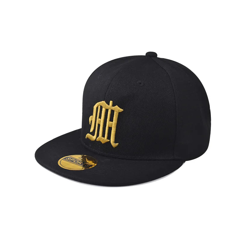 Youth Hip Hop Cap - Solid HH Embroidery Flat Brim Fitted Hat for Trendy Style