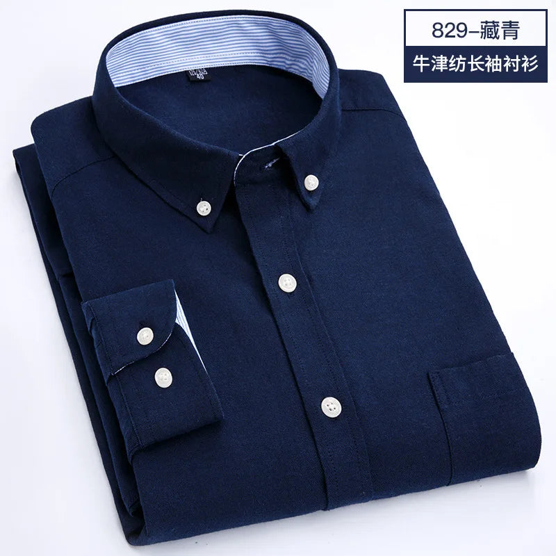 Men's Long Sleeve Oxford Shirt – Slim Fit, Soft & Comfortable, Casual Work Shirt for Spring, Summer, Autumn & Winter, No Iron
