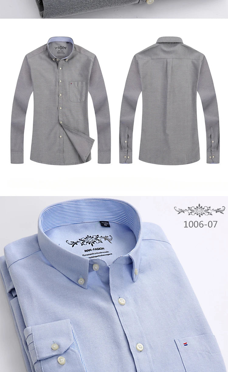 Men's Slim Fit Long Sleeve Shirt – Formal Plain Cotton Shirt with Single Pocket, Soft Plaid Office & Designer Tops"