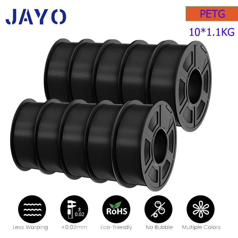 JAYO petg Filament 3d PETG 1.75mm 10Rolls Neatly Wound Toughness no bubbles 3D Printer Filament for FDM Muticolor 1.1KG /roll - trendingshoping.com