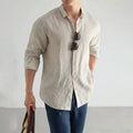 Men's Casual Long Sleeve Linen Cotton Shirt – Black/White Classic Baggy Top, Plus Size Fashion Clothing