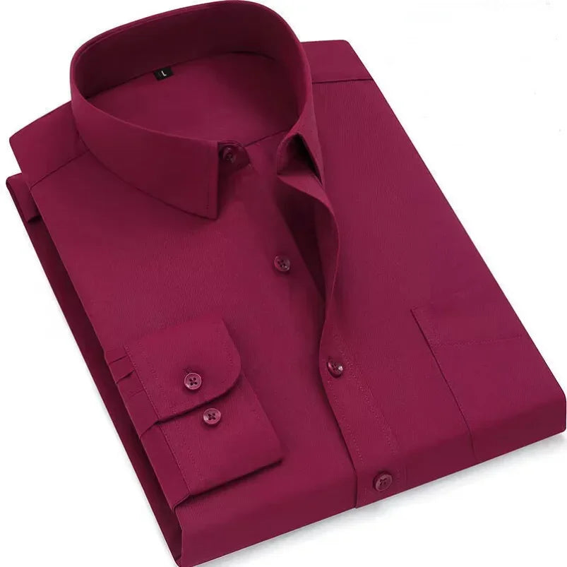 Men’s Long Sleeve Cotton Shirt Slim Fit Spring Autumn Casual Solid Color