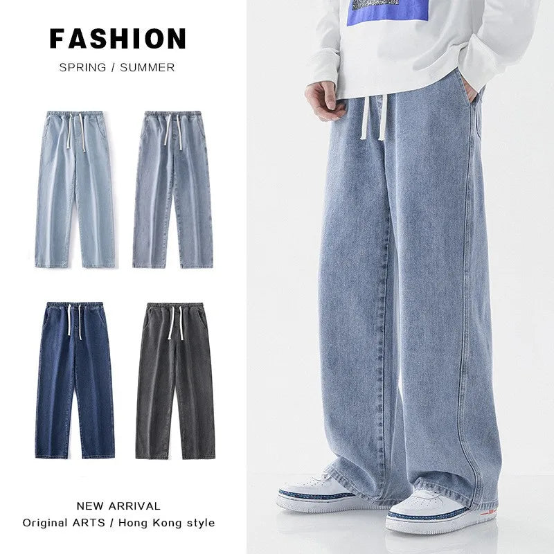 Jeans Men's Spring and Autumn 2025 New Loose High Street Straight Wide-leg Pants Floor-drag Summer Casual Long Pants Men - trendingshoping.com