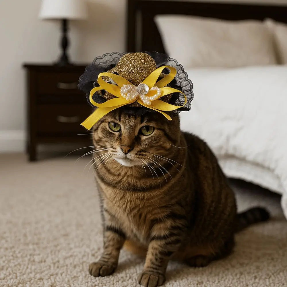 Pet Cat Halloween Hat Adjustable Sequin Lace Cosplay
