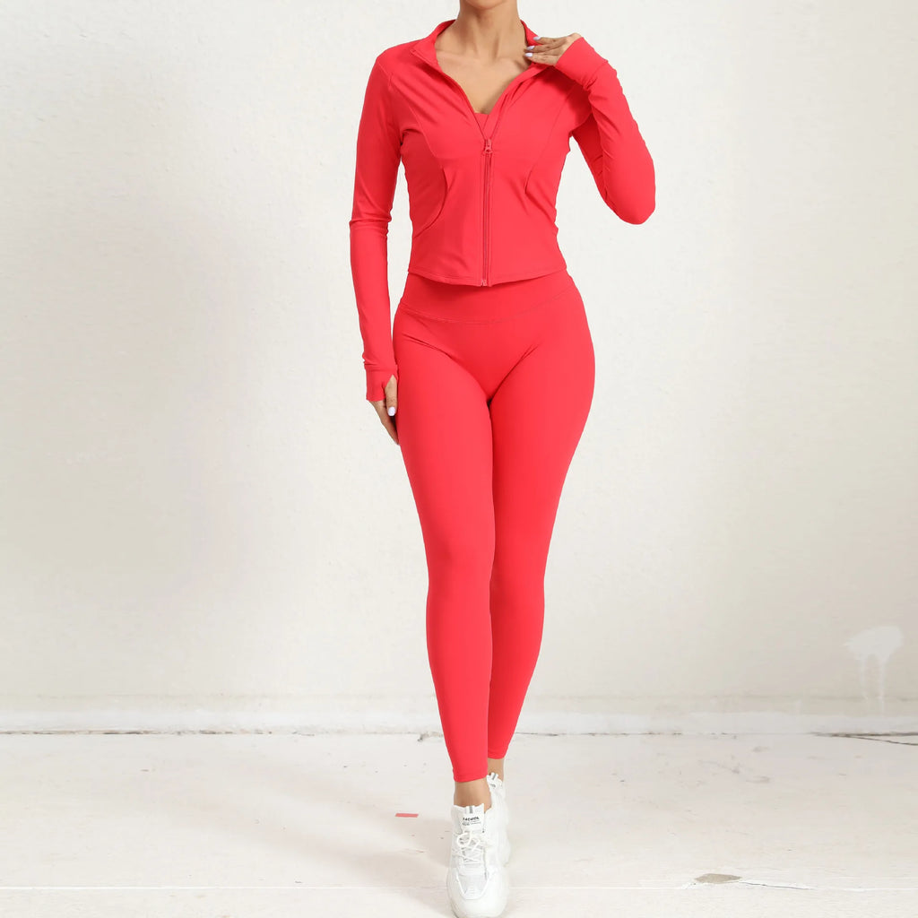 Women’s 2-Piece Yoga Gym Set - Zip-Up Sports Jacket & High-Waist Leggings