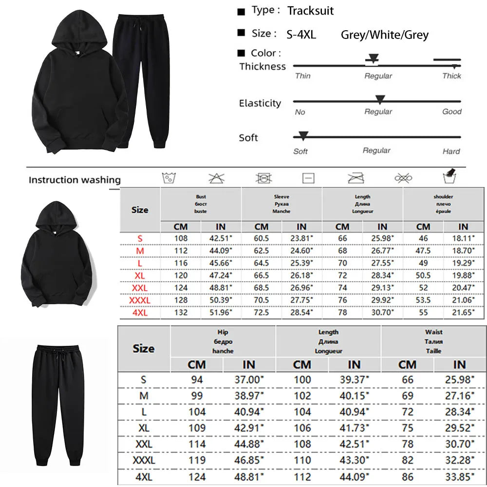 Unisex 2-Piece Tracksuit Hooded Sweatshirt and Pants Sportswear