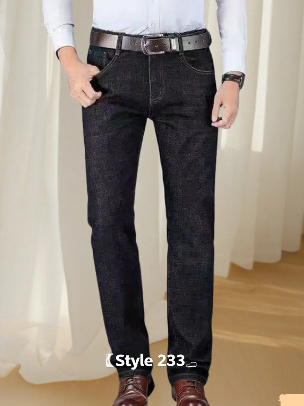 Mens Jeans Casual Straight Stretch Fashion Classic Blue Black Work Denim Trousers