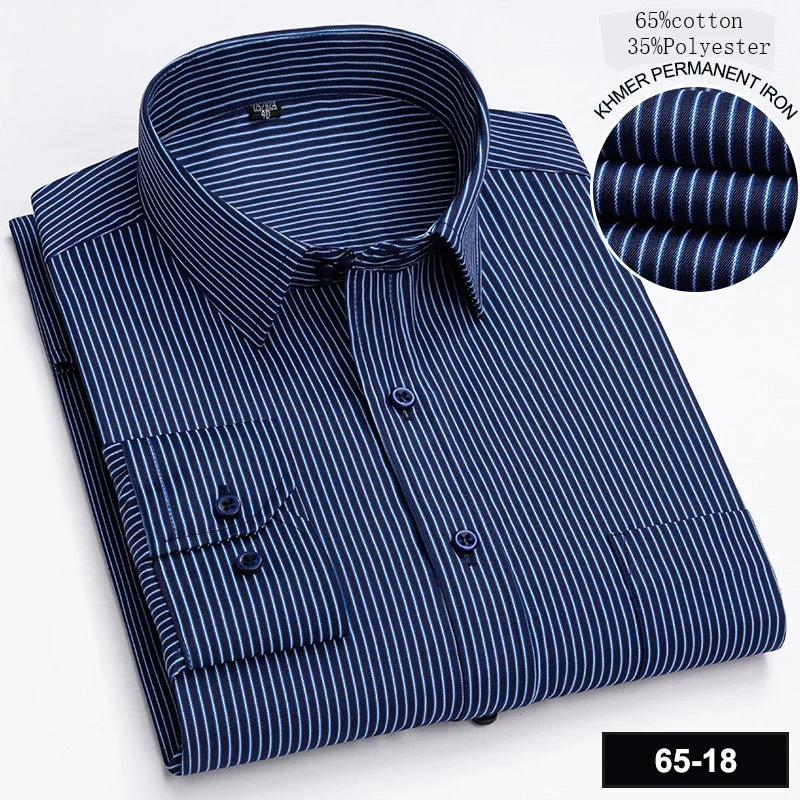 Men's Slim Fit Long Sleeve Shirt – Formal Plain Cotton Shirt with Single Pocket, Soft Plaid Office & Designer Tops"