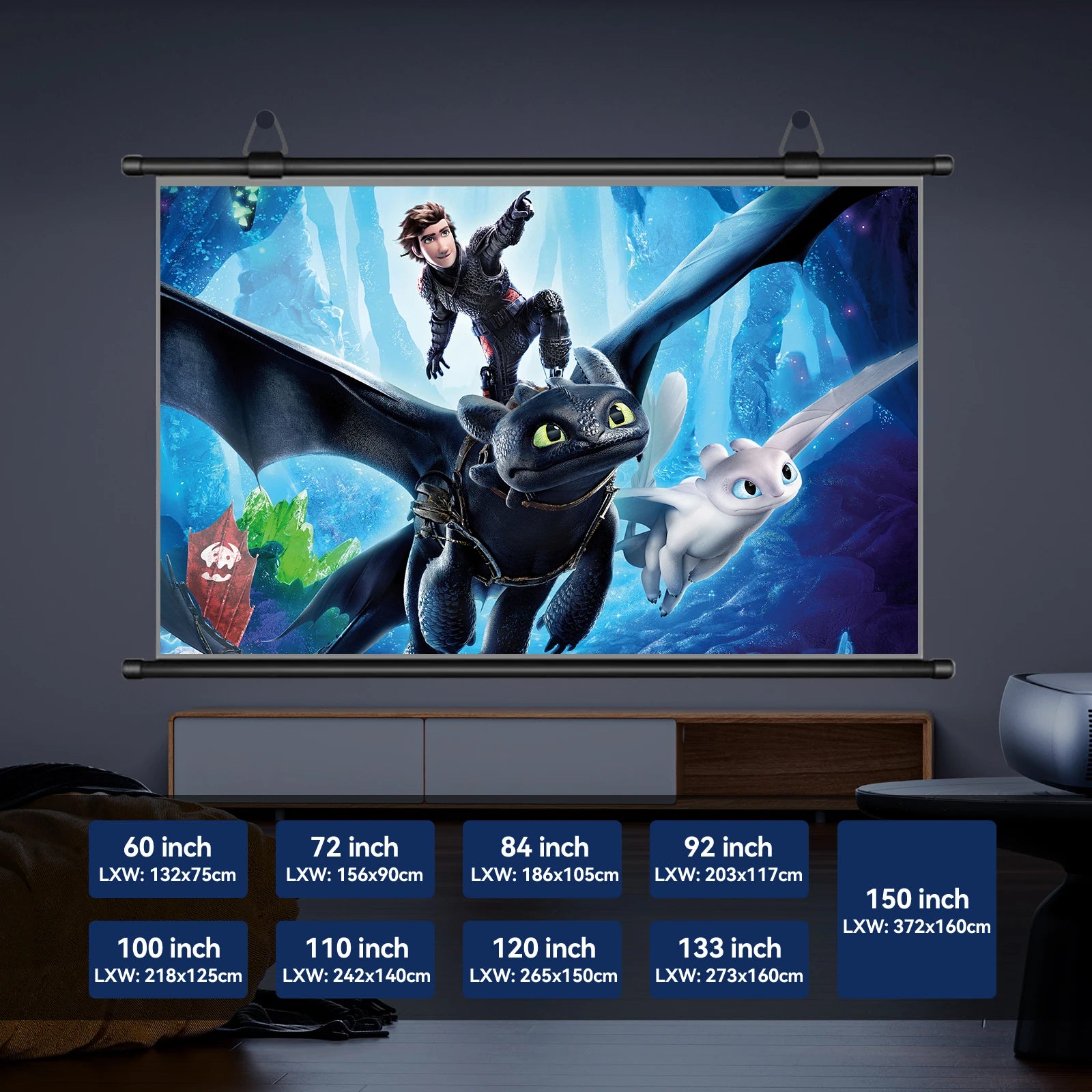 XIAOHUI Anti-light Thick HD Projector Screen 16:9 No-hole Wall-mounted Home Projection Screen 60/72/84/92/100/110/120/133inch