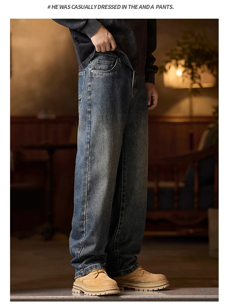 Mens Blue Elastic Waist Jeans Relaxed Fit With Zipper Button