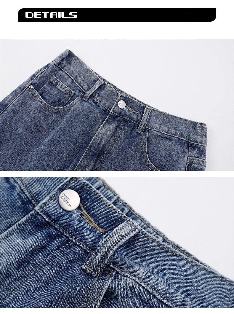 2025 New Korean Men's Casual Long Jeans Classic Man Straight Denim Wide-leg Pants Solid Color Light Blue Grey Black