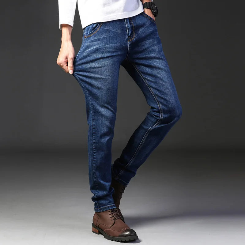 Mens Straight Stretch Denim Jeans Blue Black Casual Work Trousers