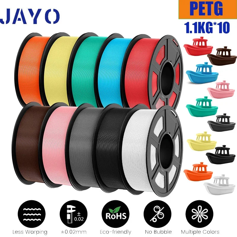 JAYO petg Filament 3d PETG 1.75mm 10Rolls Neatly Wound Toughness no bubbles 3D Printer Filament for FDM Muticolor 1.1KG /roll - trendingshoping.com
