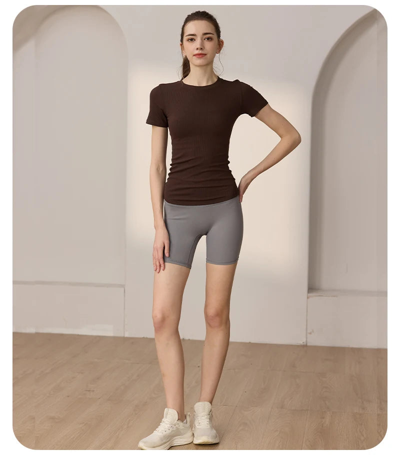 Women’s Slim-Fit Yoga T-Shirt - Short Sleeve Seamless Top for Pilates & Gym