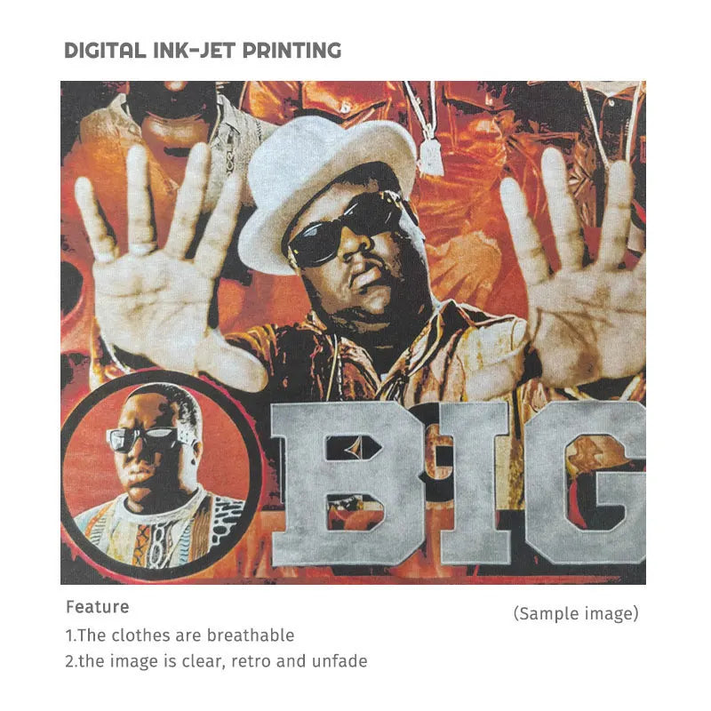 Biggie T Shirts Vintage Washed Hip Hop Rapper Singer Harajuku T-shirt Oversized DTG Y2K Short Sleeve Tops Tees Men 100% Cotton