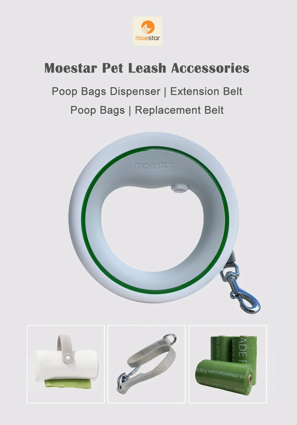 Pet Leash Poop Bag Dispenser Extension Belt with Bags