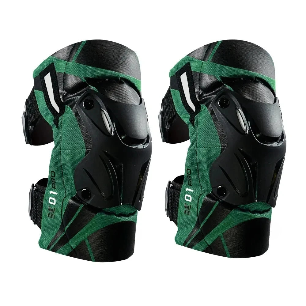 Pro Guard Moto Shield Knee Guards – Adjustable, CE-Certified Impact Protection, Reflective for Motocross, Racing & Night Riding