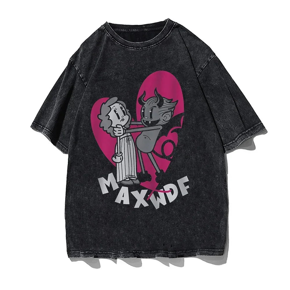 Gothic Printed T Shirts Summer Cotton Vintage Acid Wash T-Shirt Tees Hip Hop Streetwear Harajuku Men's TShirt Women Casual Tops