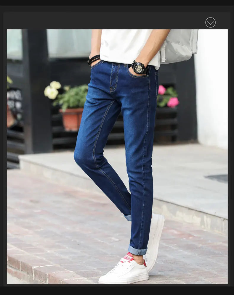 Men's Slim Fit Stretch Skinny Jeans - High Quality Black & White Denim Pants