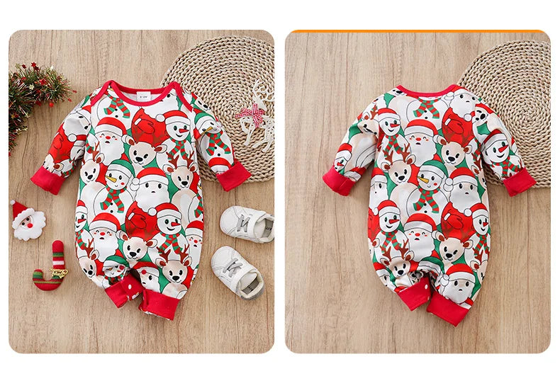 Newborn Christmas Baby Romper-- Red Santa print comfort long sleeve Unisex Baby Bodysuits 0-12 months Boy Girl Clothes Festivals