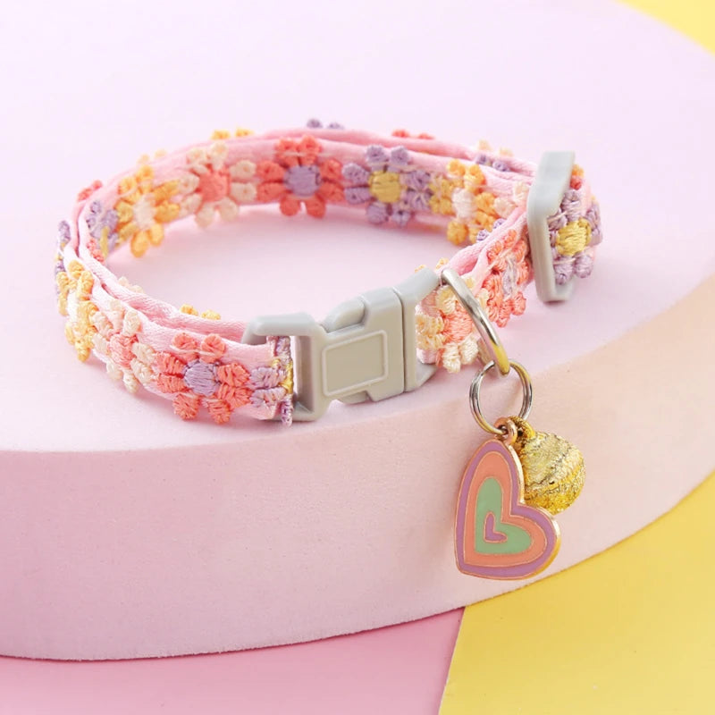 Pet Collar with Bell Adjustable Cartoon Print for Dogs Cats