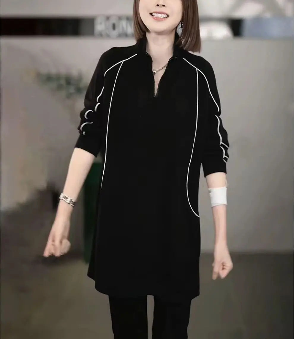 Women's Sweatshirt Autumn Winter New Loose Slim Versatile Mid-length Casual Top