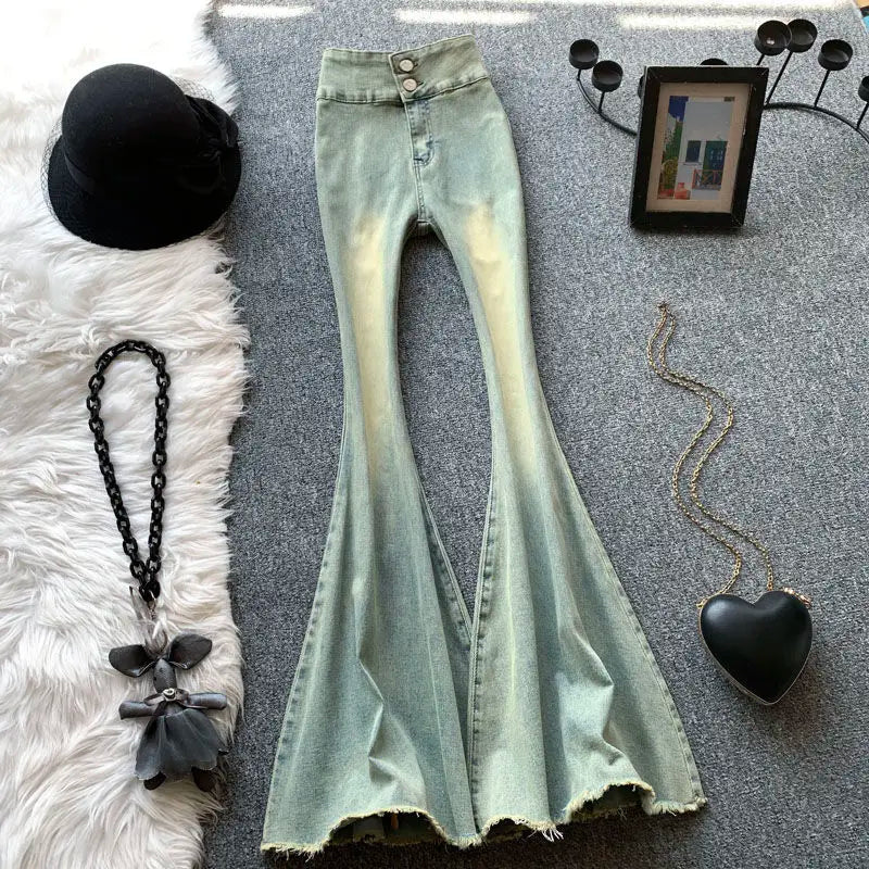 Jeans Women Autumn Chic Daily Flare Trousers Gradient Color High Street Full Length Fashion All-match Temperament Simple Shinny - trendingshoping.com