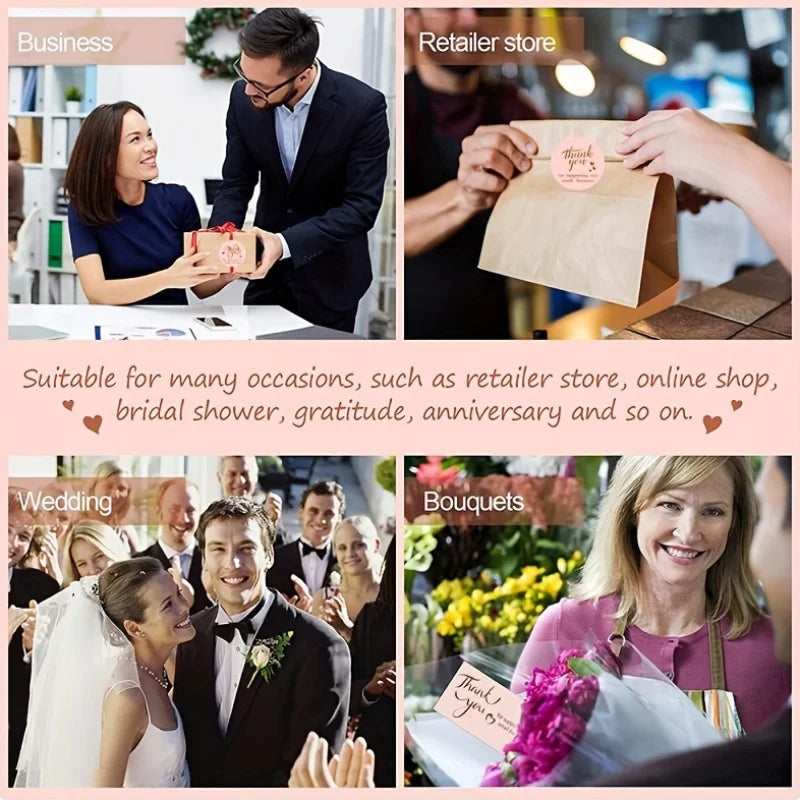 1100/2200pcs Thank You Cards Set - Pink Golden Foil Small Business Cards And Stickers For Retail Store Package Envelope Seals