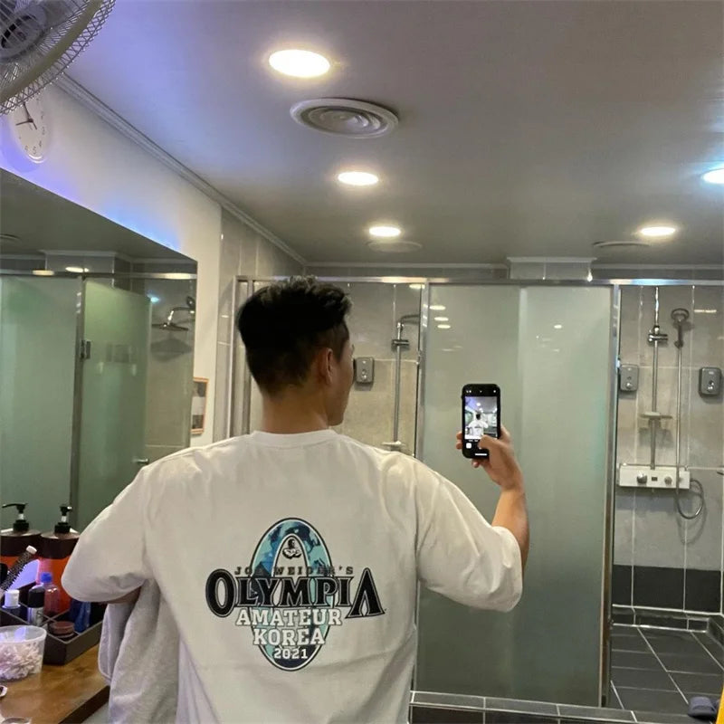 Men’s Gym T-Shirt Short Sleeve Summer Loose Cotton Fitness Sports Training Top