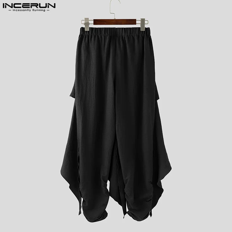 INCERUN Men's Pleated Harem Pants - Oversized Streetwear Trousers