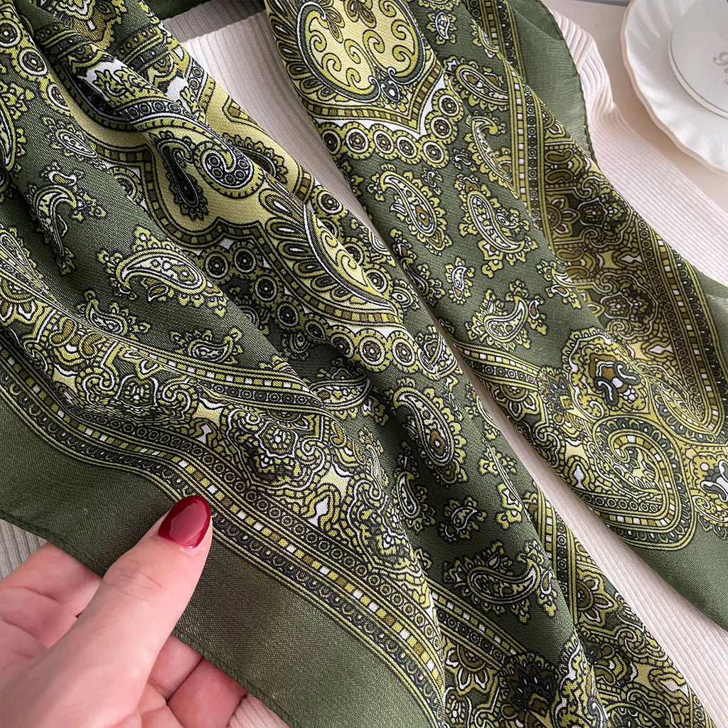 Women’s Square Scarf 70×70cm – Paisley Print Cotton Texture Shawl Headband & Neck Bandana