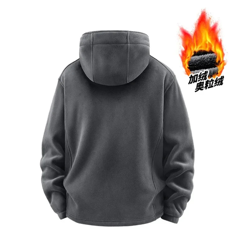 Men’s Fleece Hoodie Jacket 2025 New Thermal Warm Outdoor Sports Running Windproof Plus Size Coat for Men