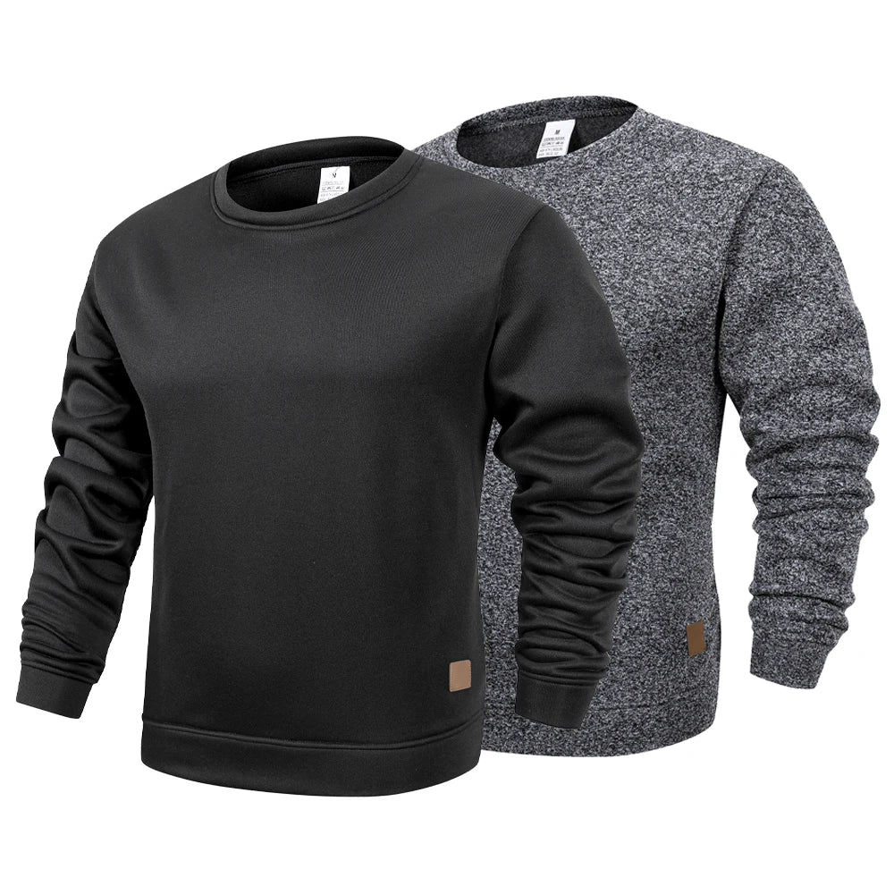 Men’s Casual Round Neck Sweatshirt Loose Fit Solid Color Long Sleeve Pullover