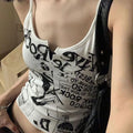 Y2K E-Girl Punk Print Sleeveless Ribbed Knit Tank Top For Women 2000s Crop Top Summer Fairy Grunge 90s Hippie Tee Korea Fashion