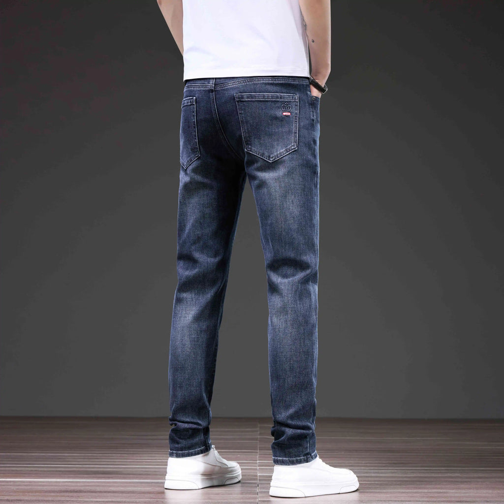 Men's Loose Straight Leg Jeans - Slightly Stretch Casual Denim Pants, Blue/Black