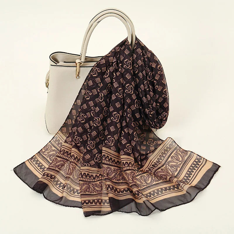 Lotus Print Chiffon Scarf Fashionable Lightweight Neck Scarf For Women Summer Neck Sun Protection Silk Scarf Shawl 150*50cm