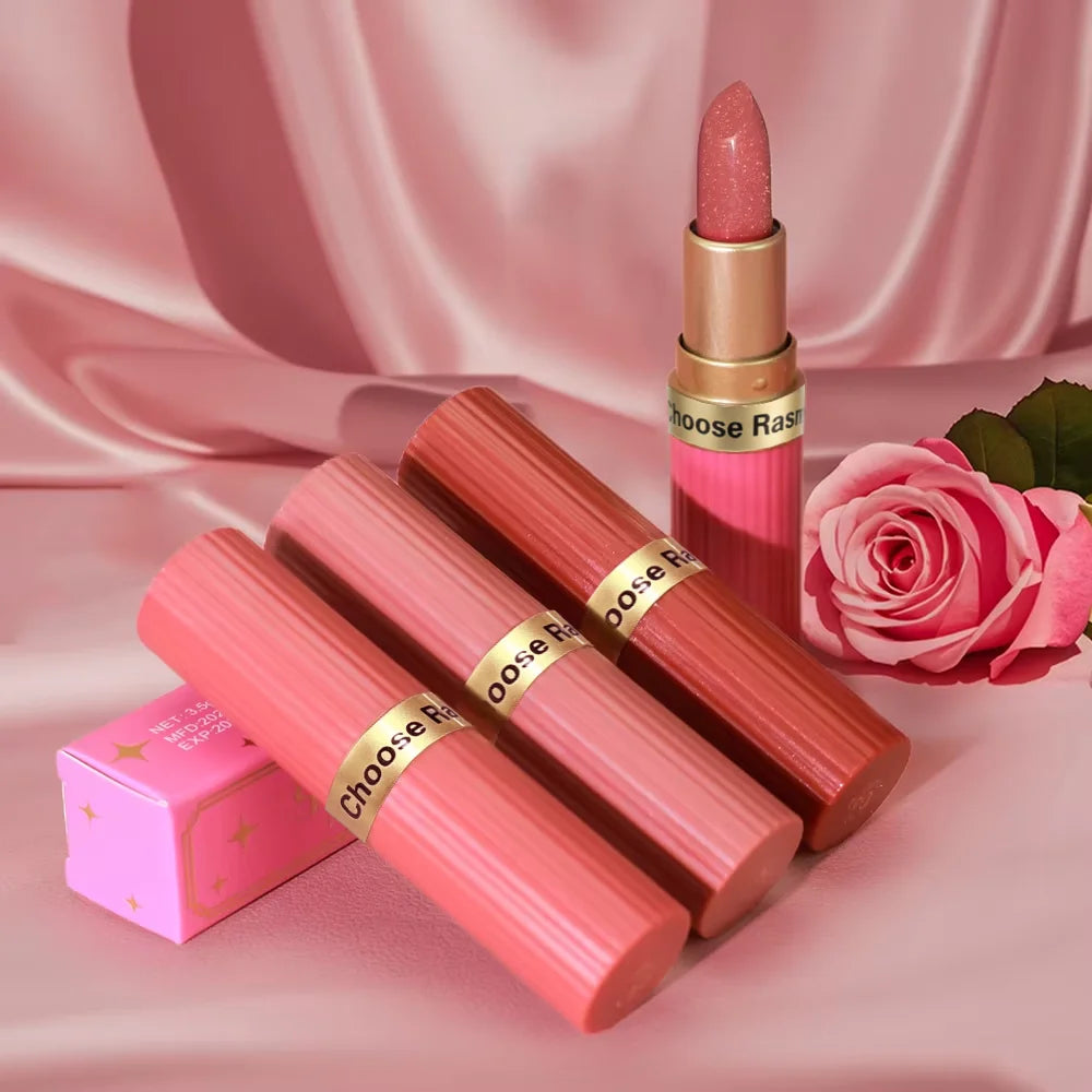 Pearlescent Pink Glitter Lipstick Metallic Shimmer Matte Velvet Lipstick for Women