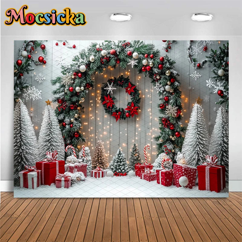 Christmas Photography Background Xmas Tree Gifts Snowflake Decoration