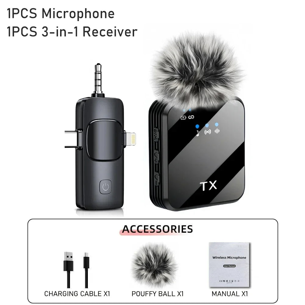 Wireless lavalier microphone for iPhone, camera, Android, reverb video recording, podcast noise reduction clip on microphone