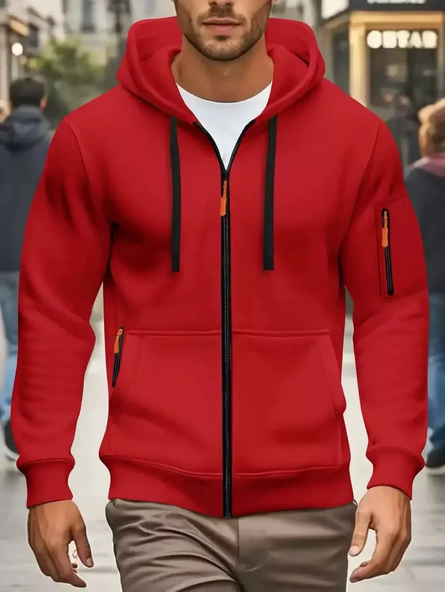Men’s Winter Warm Zip Hoodie – Casual Sweatshirt with Side Pockets for Outdoor Sports