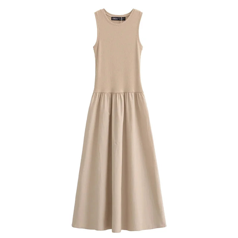 Women’s Khaki Sleeveless Long Dress Casual Party Spring 2025 Y2K Vestidos
